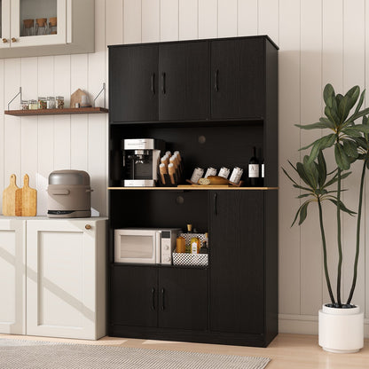 Tall Kitchen Pantry Cabinet with Charging Station and Storage Shelves Buffet Sideboard Cupboard 71 Inch