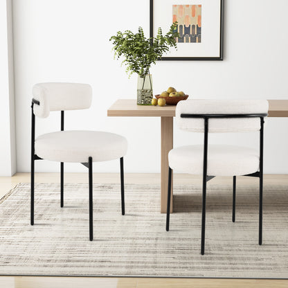 Plush Faux Sherpa Boucle Dining Chairs with Curved Back and Metal Legs Set of 4