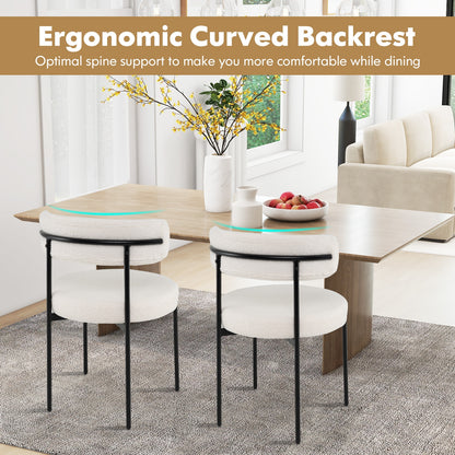 Plush Faux Sherpa Boucle Dining Chairs with Curved Back and Metal Legs Set of 4
