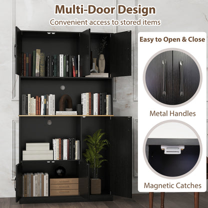 Tall Kitchen Pantry Cabinet with Charging Station and Storage Shelves Buffet Sideboard Cupboard 71 Inch