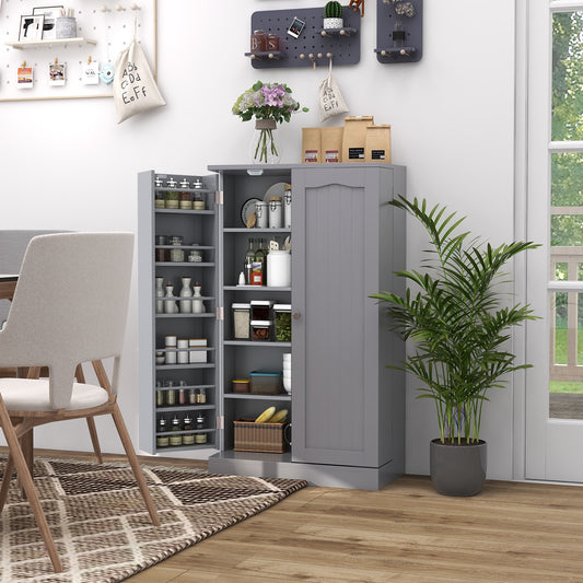 17-Tier Freestanding Kitchen Pantry Cabinet with Double Doors and Adjustable Shelves - Grey