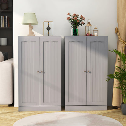 17-Tier Freestanding Kitchen Pantry Cabinet with Double Doors and Adjustable Shelves - Grey