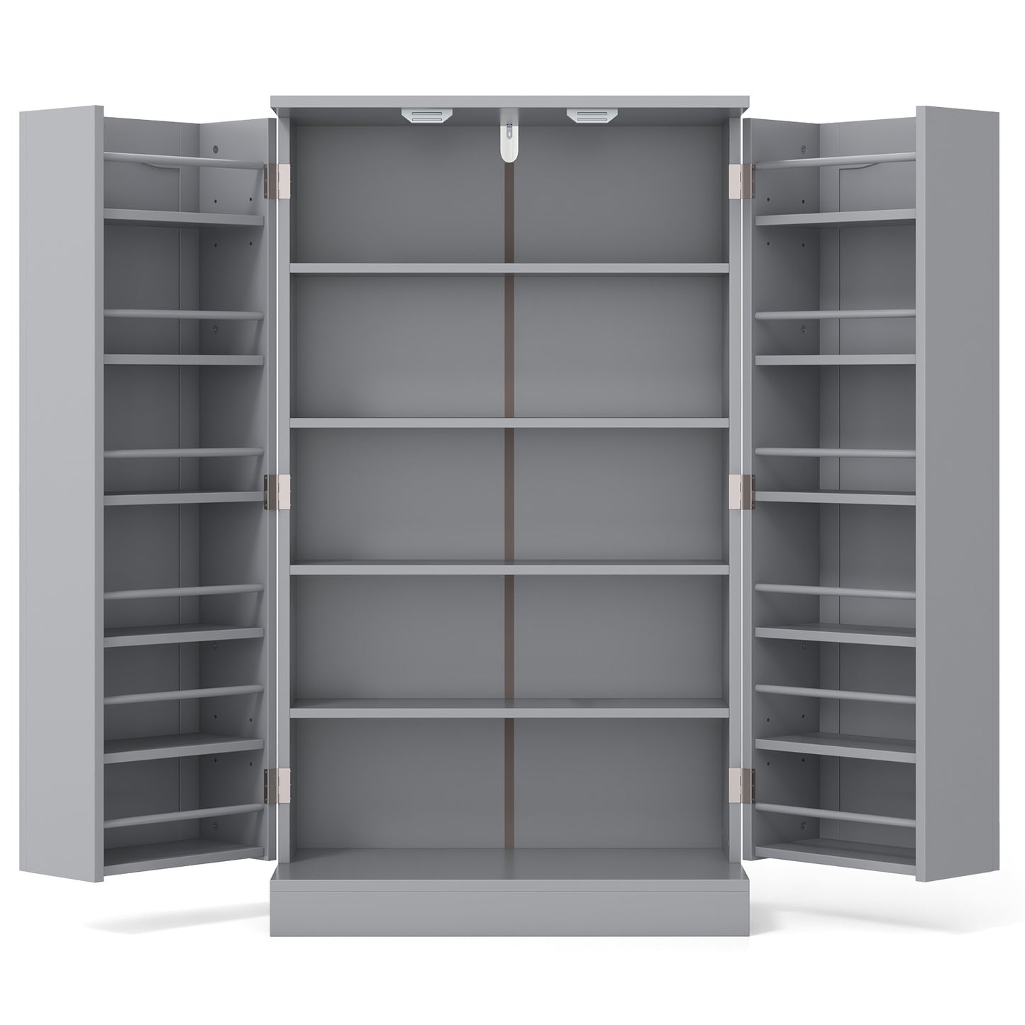 17-Tier Freestanding Kitchen Pantry Cabinet with Double Doors and Adjustable Shelves - Grey