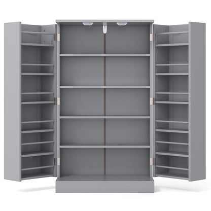17-Tier Freestanding Kitchen Pantry Cabinet with Double Doors and Adjustable Shelves - Grey