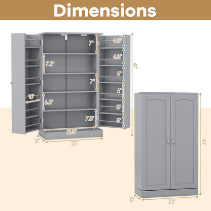 17-Tier Freestanding Kitchen Pantry Cabinet with Double Doors and Adjustable Shelves - Grey