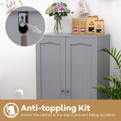 17-Tier Freestanding Kitchen Pantry Cabinet with Double Doors and Adjustable Shelves - Grey