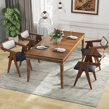 Set of 2 Mid Century Accent Chairs with Curved Sherpa Backrest and Leathaire Cushions - Walnut