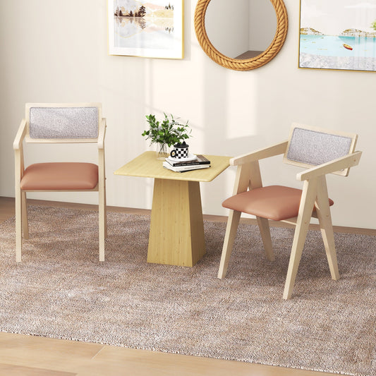 Set of 2 Mid Century Accent Chairs with Curved Sherpa Backrest and Leathaire Cushions - Beige