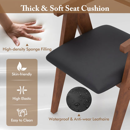 Set of 2 Mid Century Accent Chairs with Curved Sherpa Backrest and Leathaire Cushions - Walnut