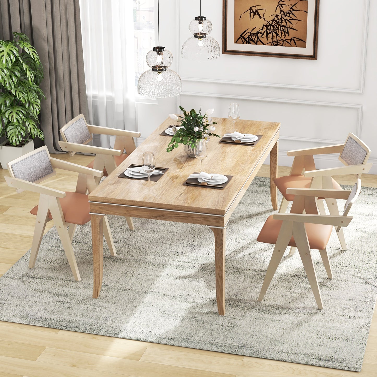 Set of 2 Mid Century Accent Chairs with Curved Sherpa Backrest and Leathaire Cushions - Beige