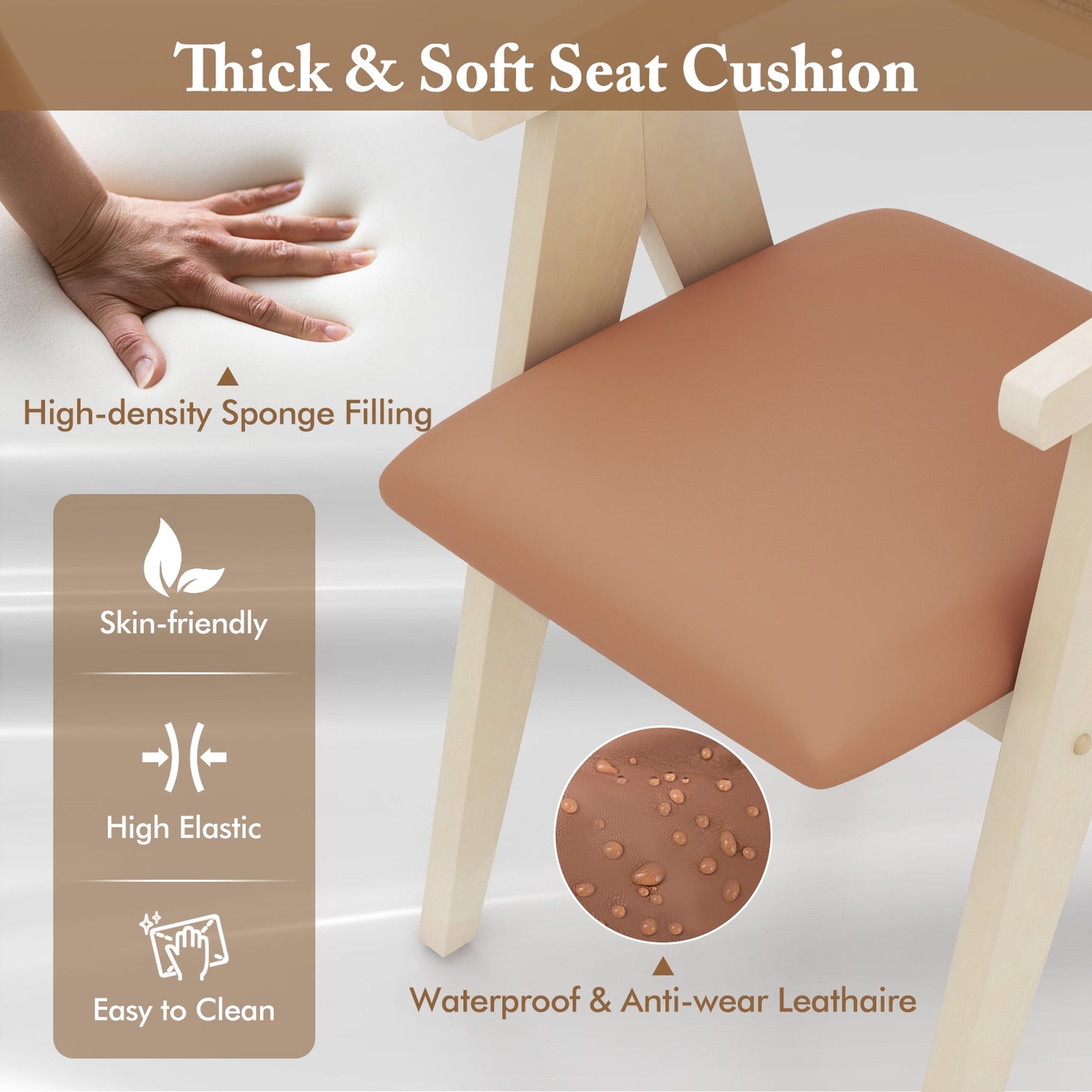 Set of 2 Mid Century Accent Chairs with Curved Sherpa Backrest and Leathaire Cushions - Beige