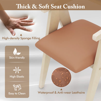 Set of 2 Mid Century Accent Chairs with Curved Sherpa Backrest and Leathaire Cushions - Beige
