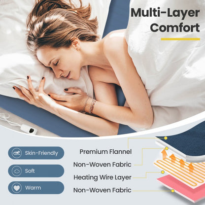 5 Level Electric Heated Mattress Pad with Overheat Protection & Fast Heating – Blue