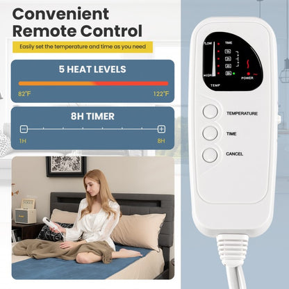 5 Level Electric Heated Mattress Pad with Overheat Protection & Fast Heating – Blue