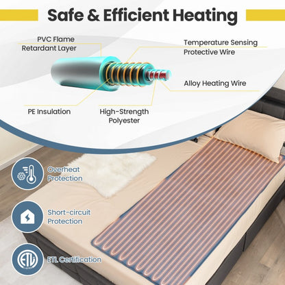 5 Level Electric Heated Mattress Pad with Overheat Protection & Fast Heating – Blue