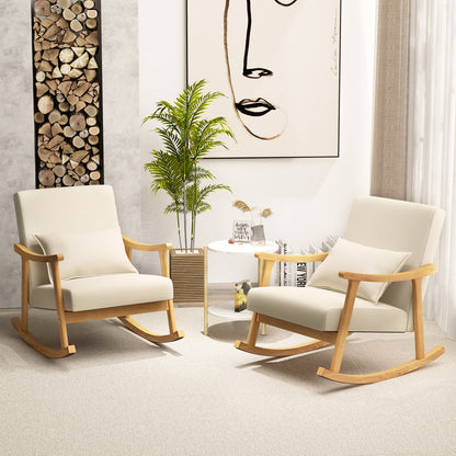 Accent Rocking Chair with Ergonomic Back and Pillow Support Beige