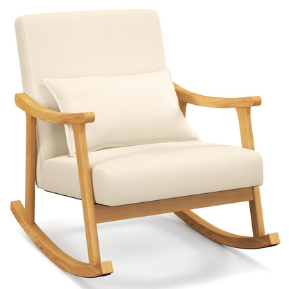 Accent Rocking Chair with Ergonomic Back and Pillow Support Beige