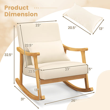 Accent Rocking Chair with Ergonomic Back and Pillow Support Beige