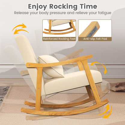 Accent Rocking Chair with Ergonomic Back and Pillow Support Beige