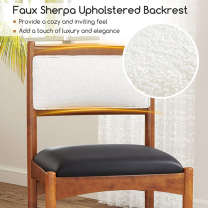 Elegant Wooden Dining Chairs Set of 2 with Rubber Wood Frame and Plush Faux Sherpa Backrest
