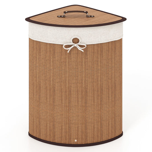 Stylish Bamboo Laundry Basket with Lid and PU Leather Handles