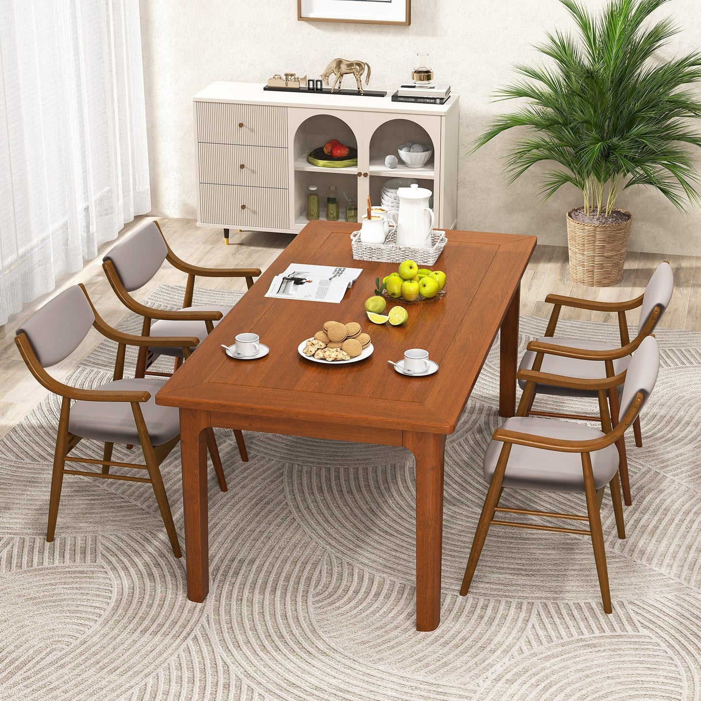 Modern Wood Dining Chairs with Velvet Upholstery and Curved Back Grey Set of 2