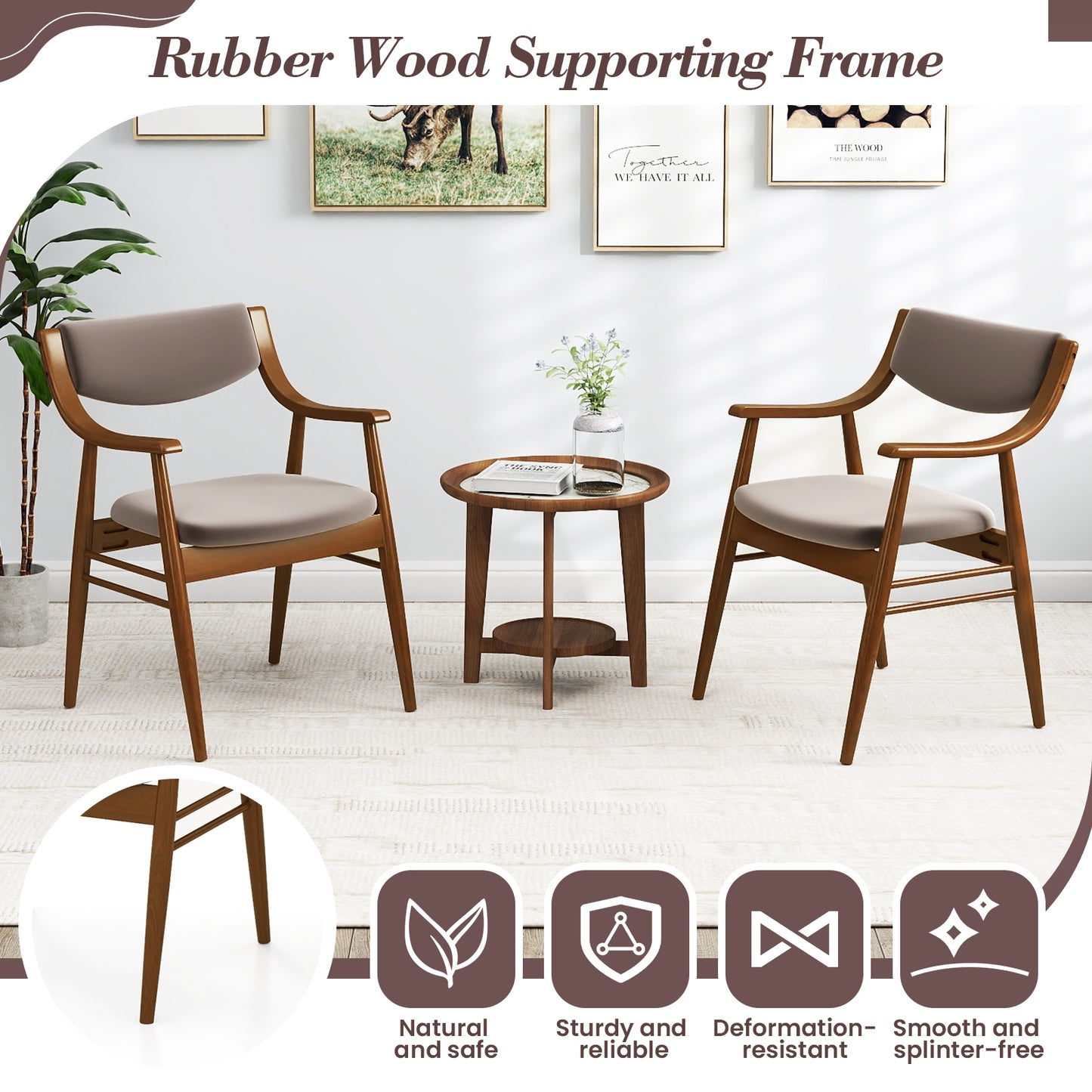 Modern Wood Dining Chairs with Velvet Upholstery and Curved Back Grey Set of 2