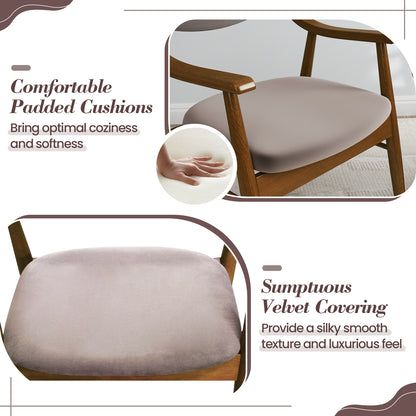 Modern Wood Dining Chairs with Velvet Upholstery and Curved Back Grey Set of 2