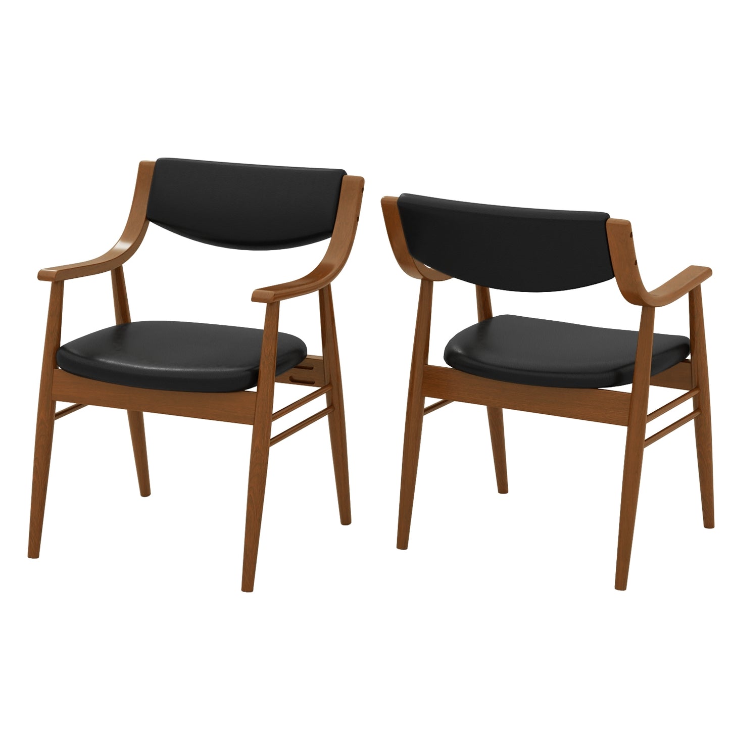 Modern Wood Dining Chairs with PU Leather Upholstery and Curved Back Black Set of 2