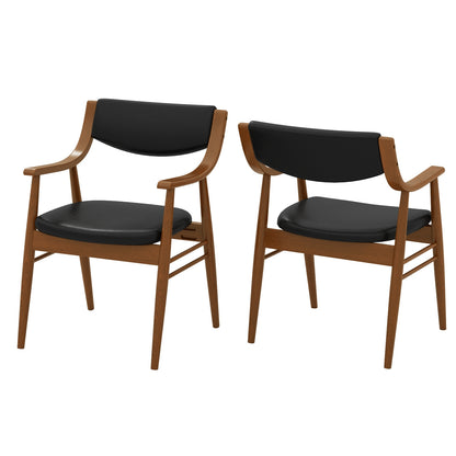 Modern Wood Dining Chairs with PU Leather Upholstery and Curved Back Black Set of 2