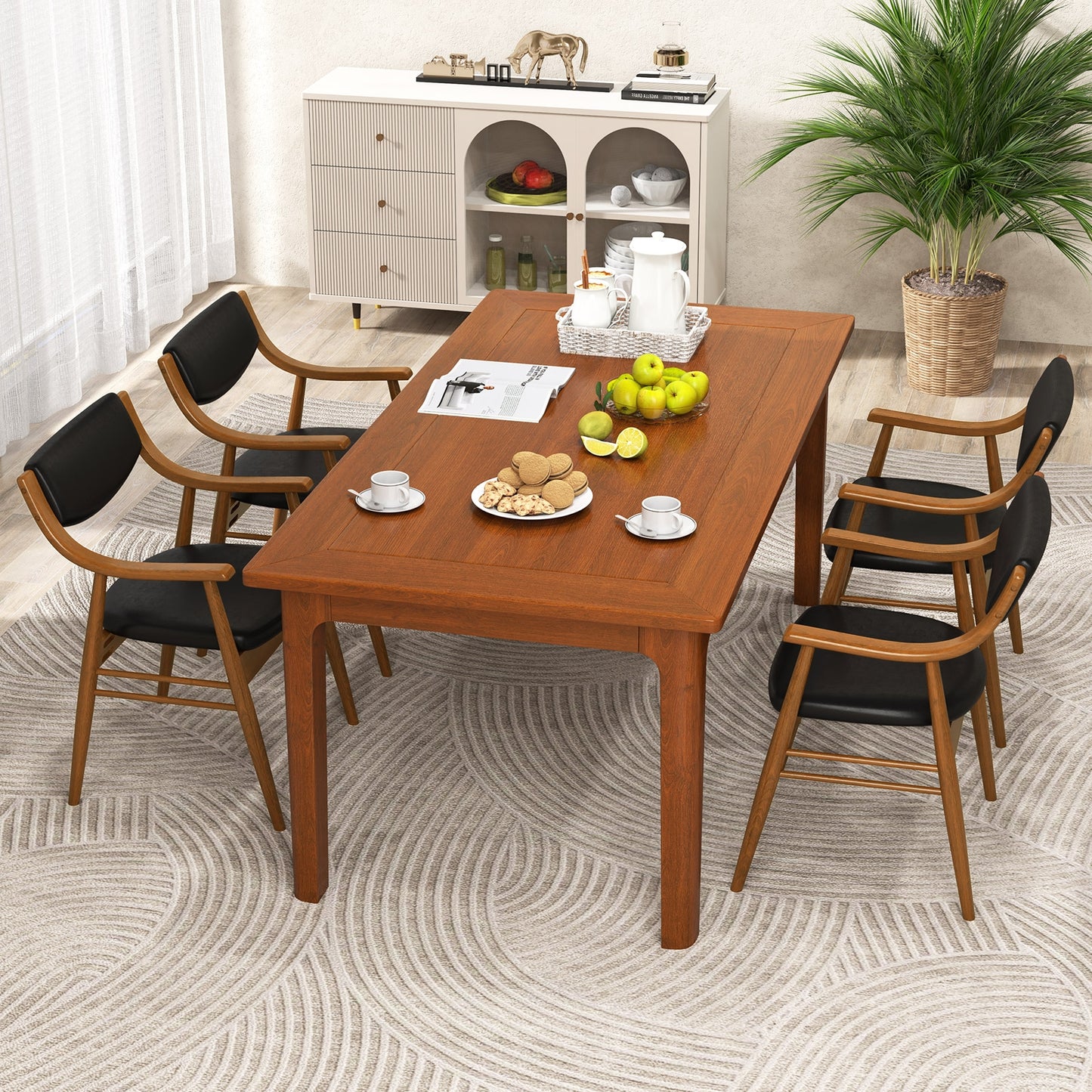 Modern Wood Dining Chairs with PU Leather Upholstery and Curved Back Black Set of 2