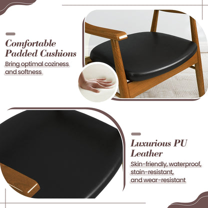 Modern Wood Dining Chairs with PU Leather Upholstery and Curved Back Black Set of 2