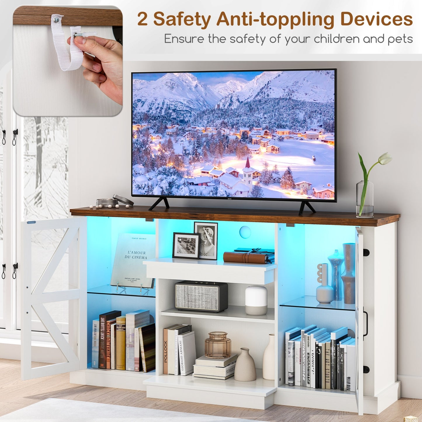 LED Media Console with Adjustable Shelves for TVs up to 65 Inches