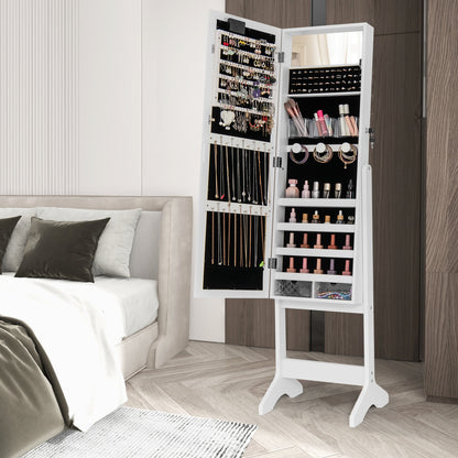 Jewelry Mirror Cabinet with 20 LED Lights, 4 Adjustable Tilt Angles, and Ample Storage – White