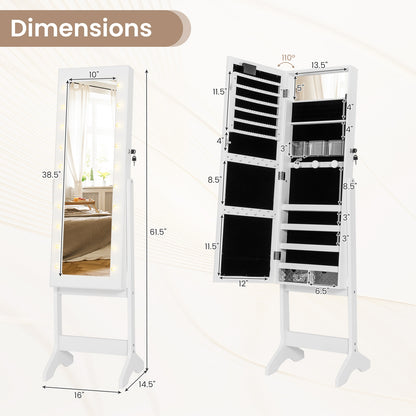 Jewelry Mirror Cabinet with 20 LED Lights, 4 Adjustable Tilt Angles, and Ample Storage – White