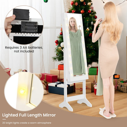 Jewelry Mirror Cabinet with 20 LED Lights, 4 Adjustable Tilt Angles, and Ample Storage – White