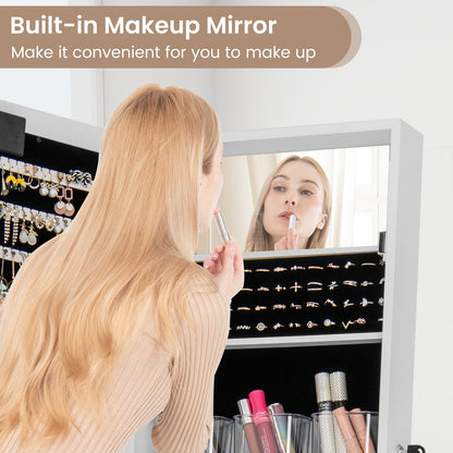 Jewelry Mirror Cabinet with 20 LED Lights, 4 Adjustable Tilt Angles, and Ample Storage – White