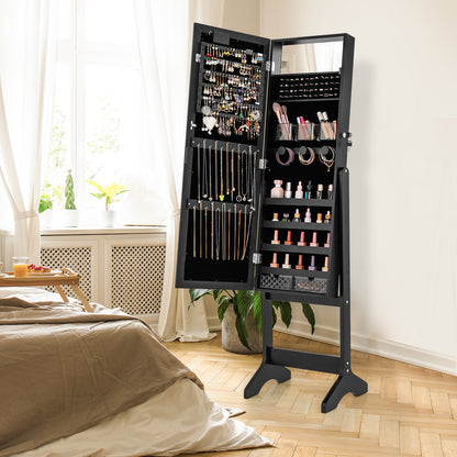 Jewelry Mirror Cabinet with 20 LED Lights, 4 Adjustable Tilt Angles, and Ample Storage – Black
