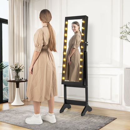 Jewelry Mirror Cabinet with 20 LED Lights, 4 Adjustable Tilt Angles, and Ample Storage – Black