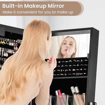 Jewelry Mirror Cabinet with 20 LED Lights, 4 Adjustable Tilt Angles, and Ample Storage – Black