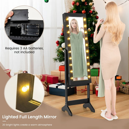 Jewelry Mirror Cabinet with 20 LED Lights, 4 Adjustable Tilt Angles, and Ample Storage – Black