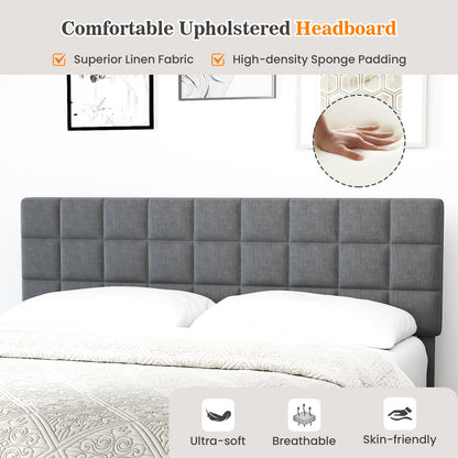 Modern Upholstered Linen Platform Bed Frame with Adjustable Headboard and Wood Slat Support – King Size