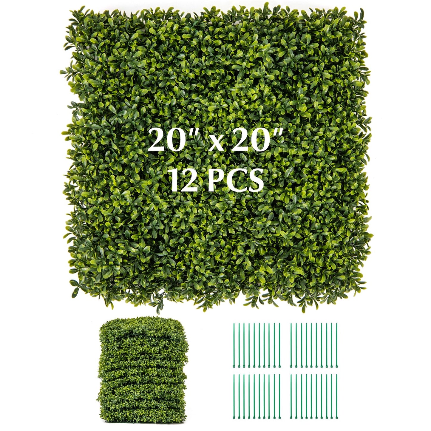 12 Pack 20x20 Faux Boxwood Panels for Privacy Screens and Green Wall Backdrops