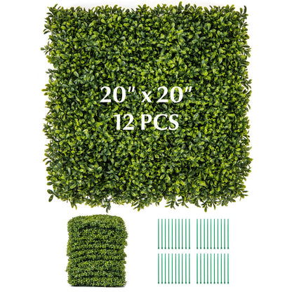 12 Pack 20x20 Faux Boxwood Panels for Privacy Screens and Green Wall Backdrops
