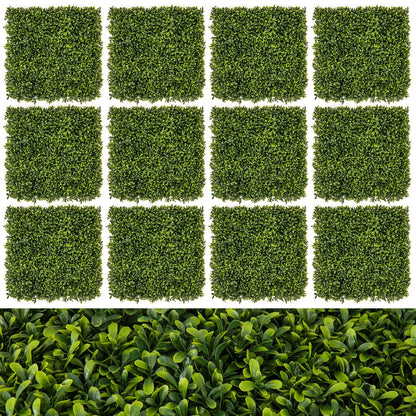 12 Pack 20x20 Faux Boxwood Panels for Privacy Screens and Green Wall Backdrops