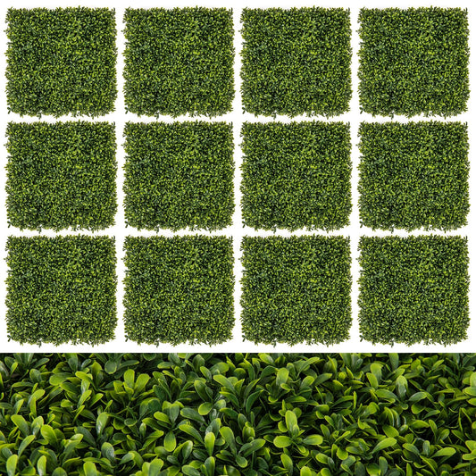 12 Pack 20x20 Faux Boxwood Panels for Privacy Screens and Green Wall Backdrops