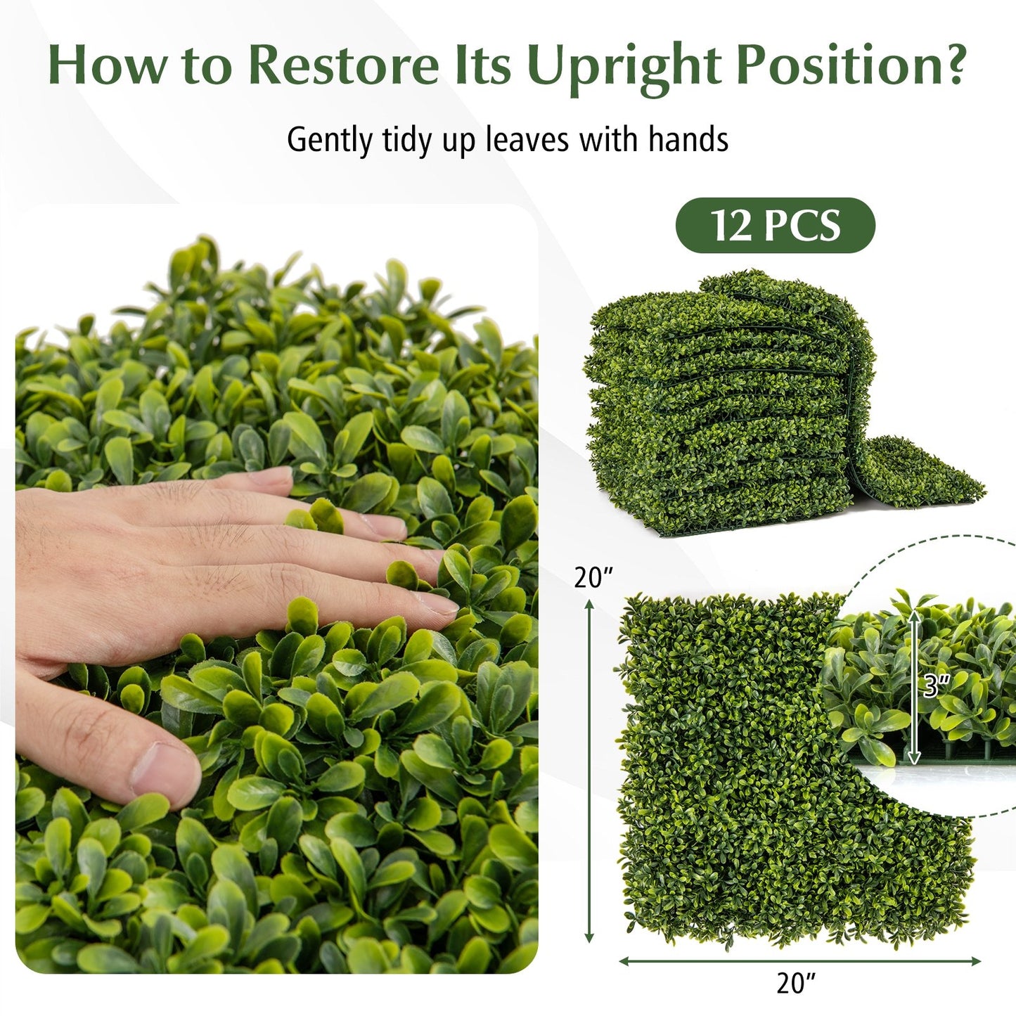 12 Pack 20x20 Faux Boxwood Panels for Privacy Screens and Green Wall Backdrops