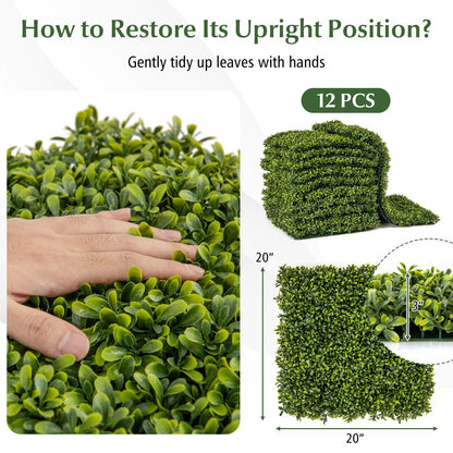 12 Pack 20x20 Faux Boxwood Panels for Privacy Screens and Green Wall Backdrops