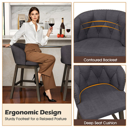 Fabric Upholstered Counter Stools Set of 2 with 360° Swivel and Footrest, Stylish Bar Chairs - Grey
