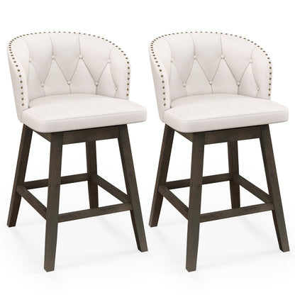 Fabric Upholstered Counter Stools Set of 2 with 360° Swivel and Footrest, Stylish Bar Chairs - Beige